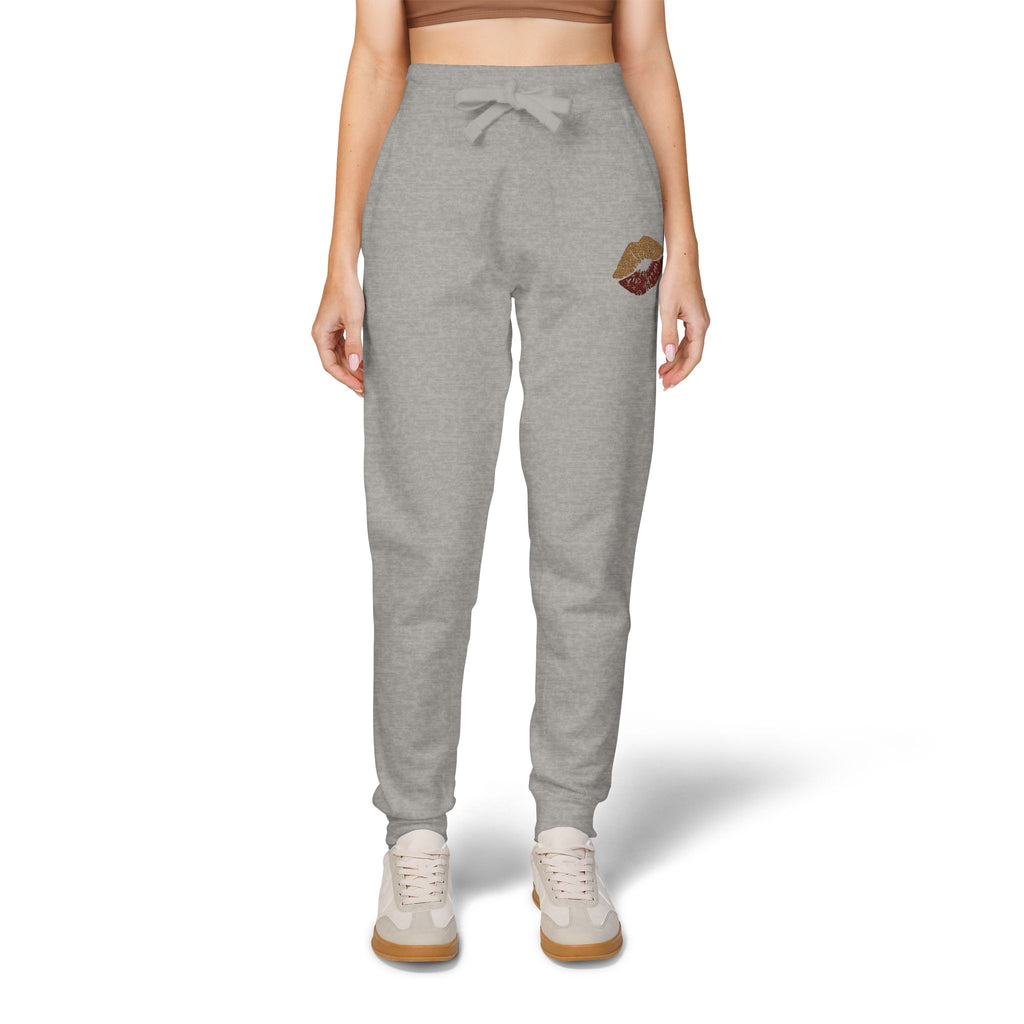 Embroidered Leopard Kiss Sweatpants — Women's Cozy Fleece Joggers