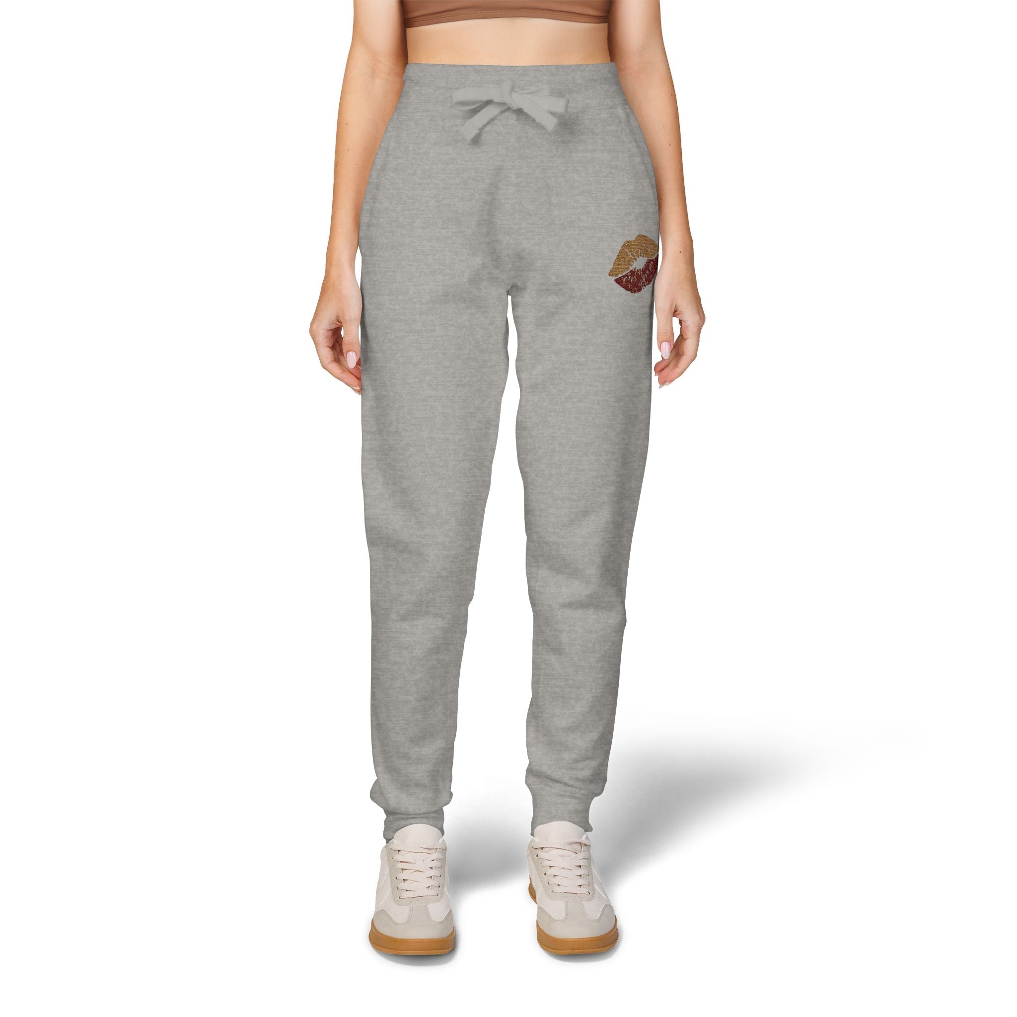 Embroidered Leopard Kiss Sweatpants — Women's Cozy Fleece Joggers