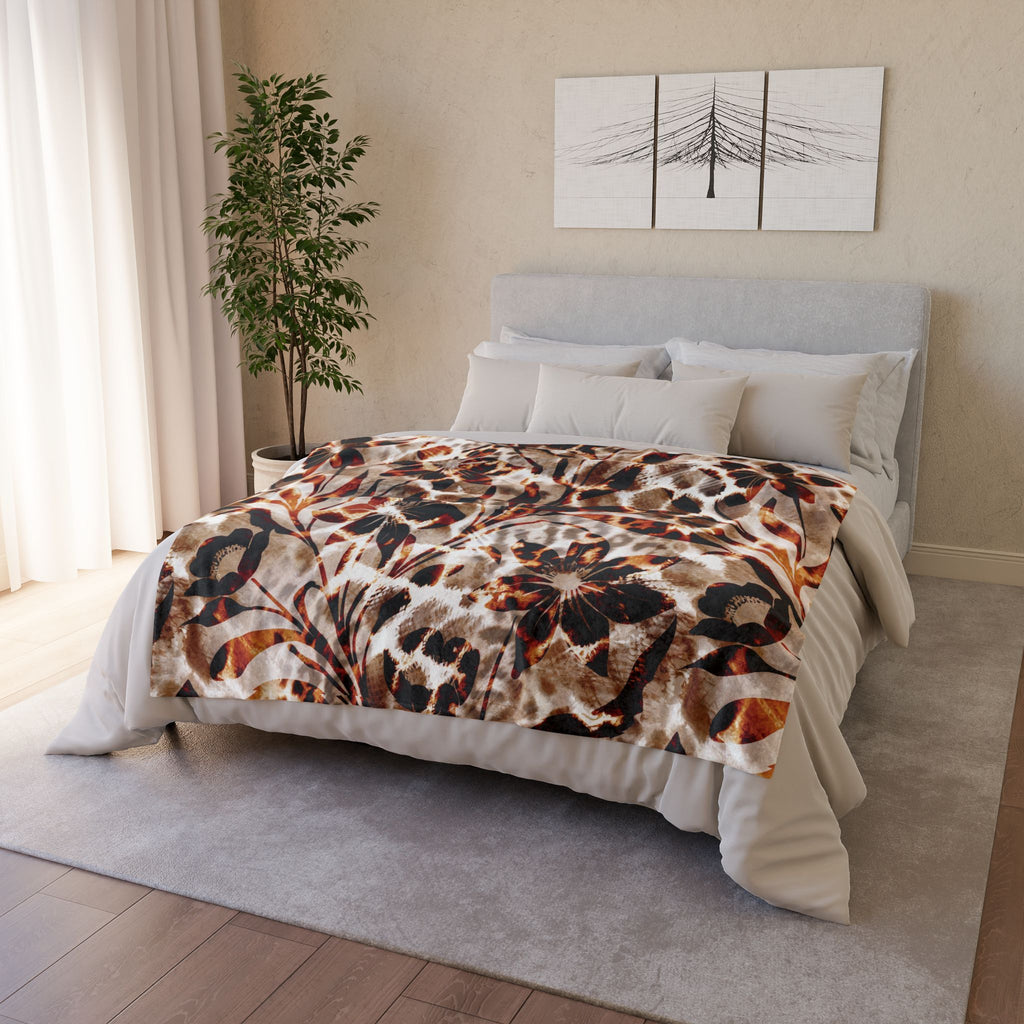 Leopard Floral Plush Blanket – Brown Animal Print Throw for Cozy Home