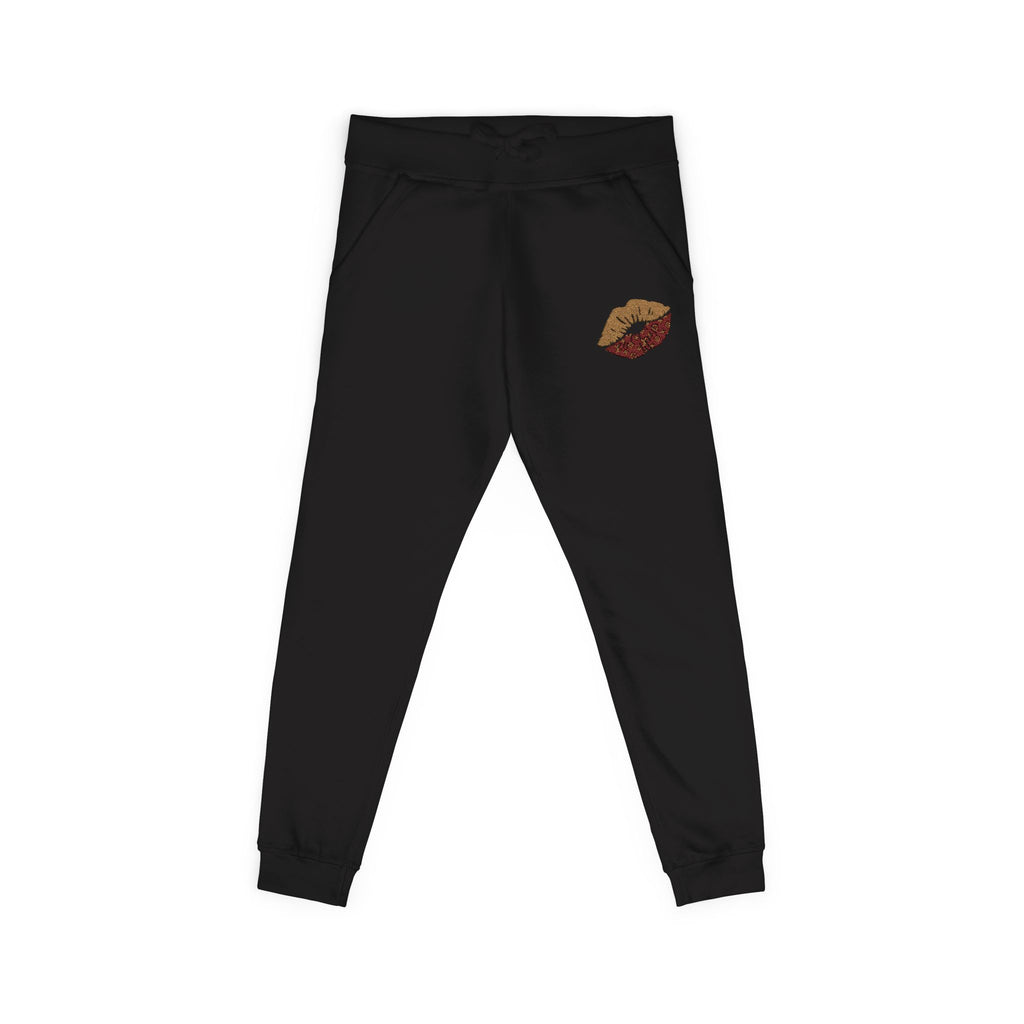 Embroidered Leopard Kiss Sweatpants — Women's Cozy Fleece Joggers