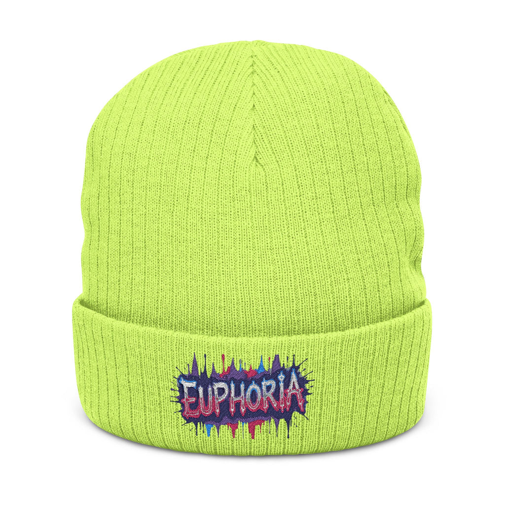 Euphoria Embroidered Ribbed Knit Beanie — Cozy Streetwear Winter Hat