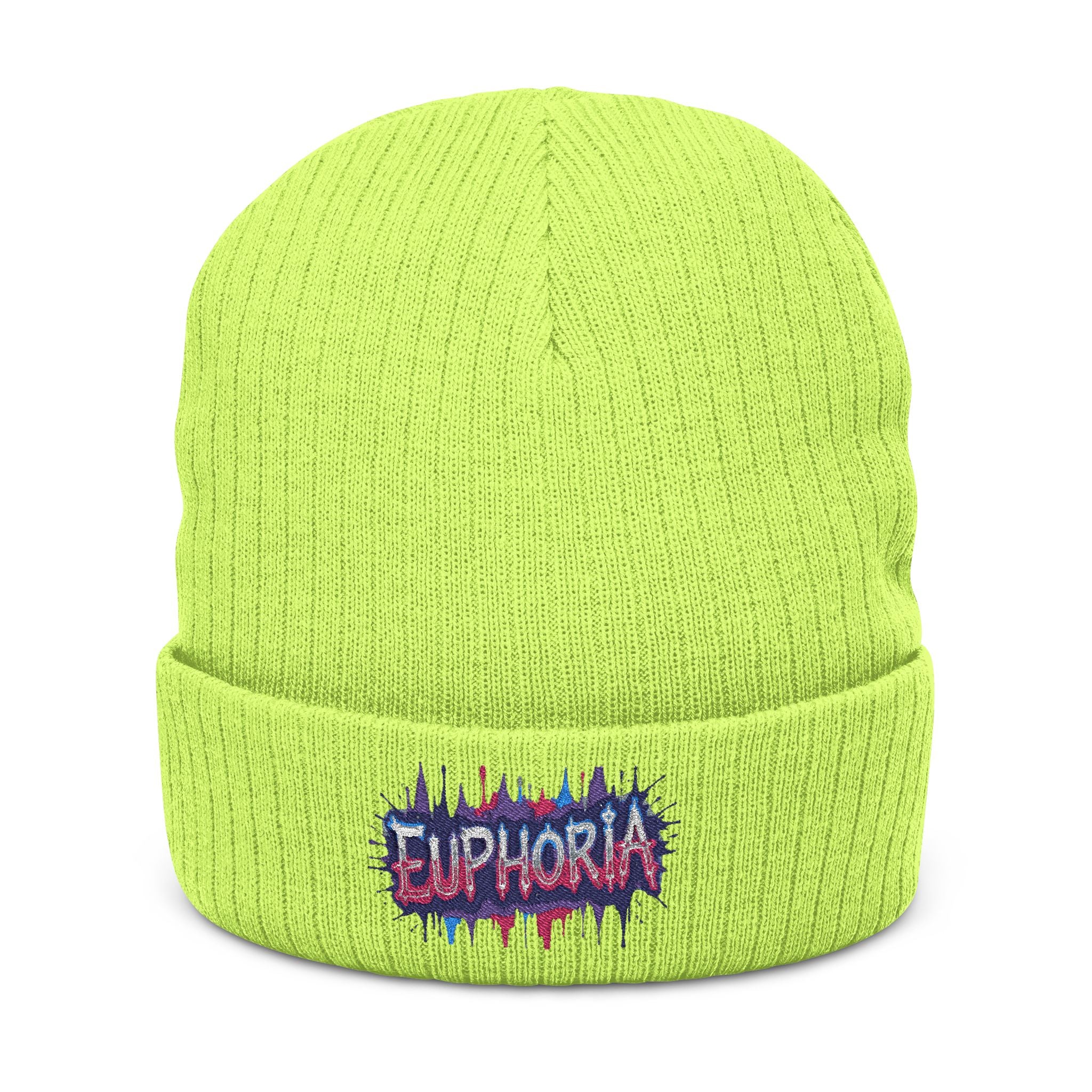 Euphoria Embroidered Ribbed Knit Beanie — Cozy Streetwear Winter Hat