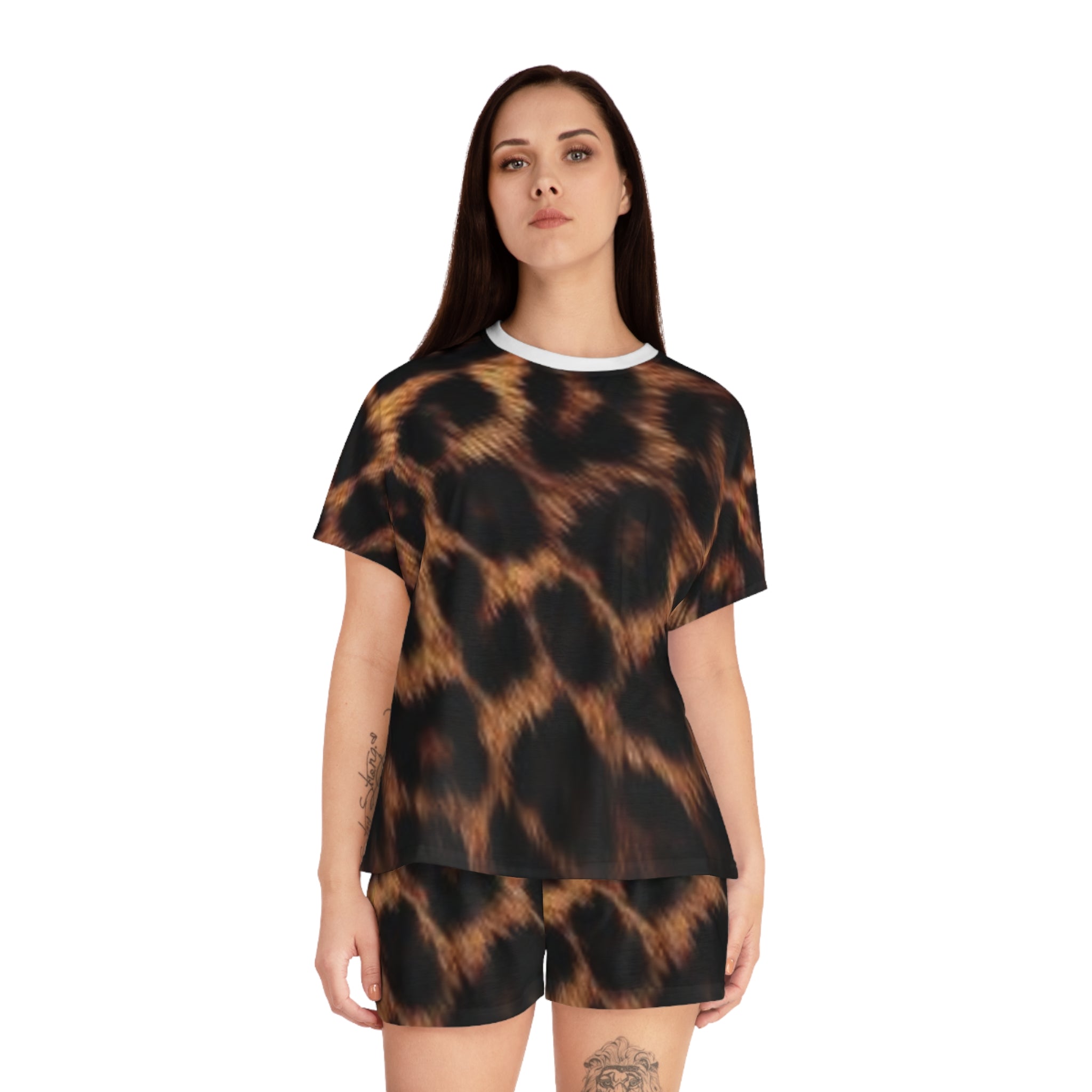 Women's Leopard Print Short Pajama Set.