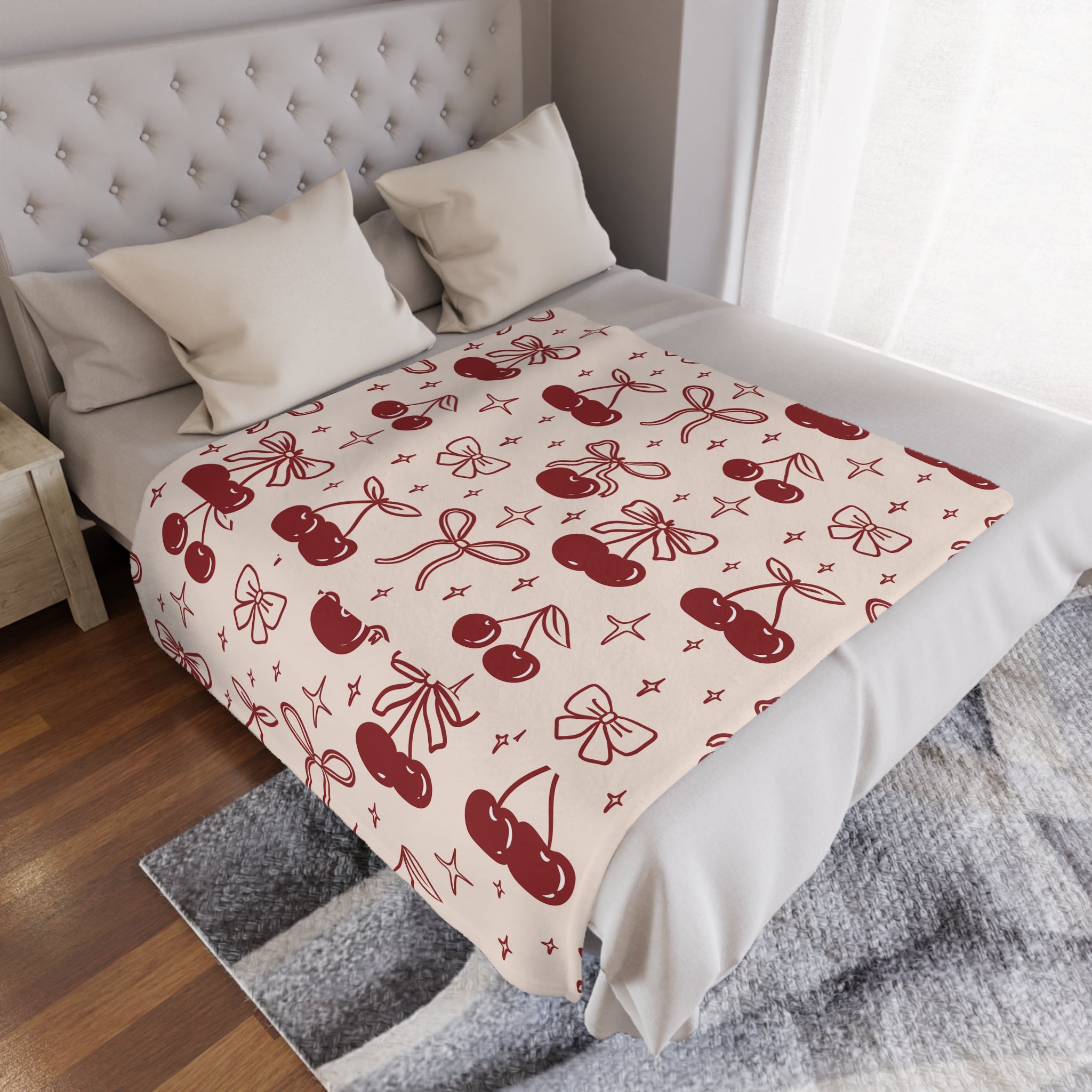 Cherry Print Minky Blanket.