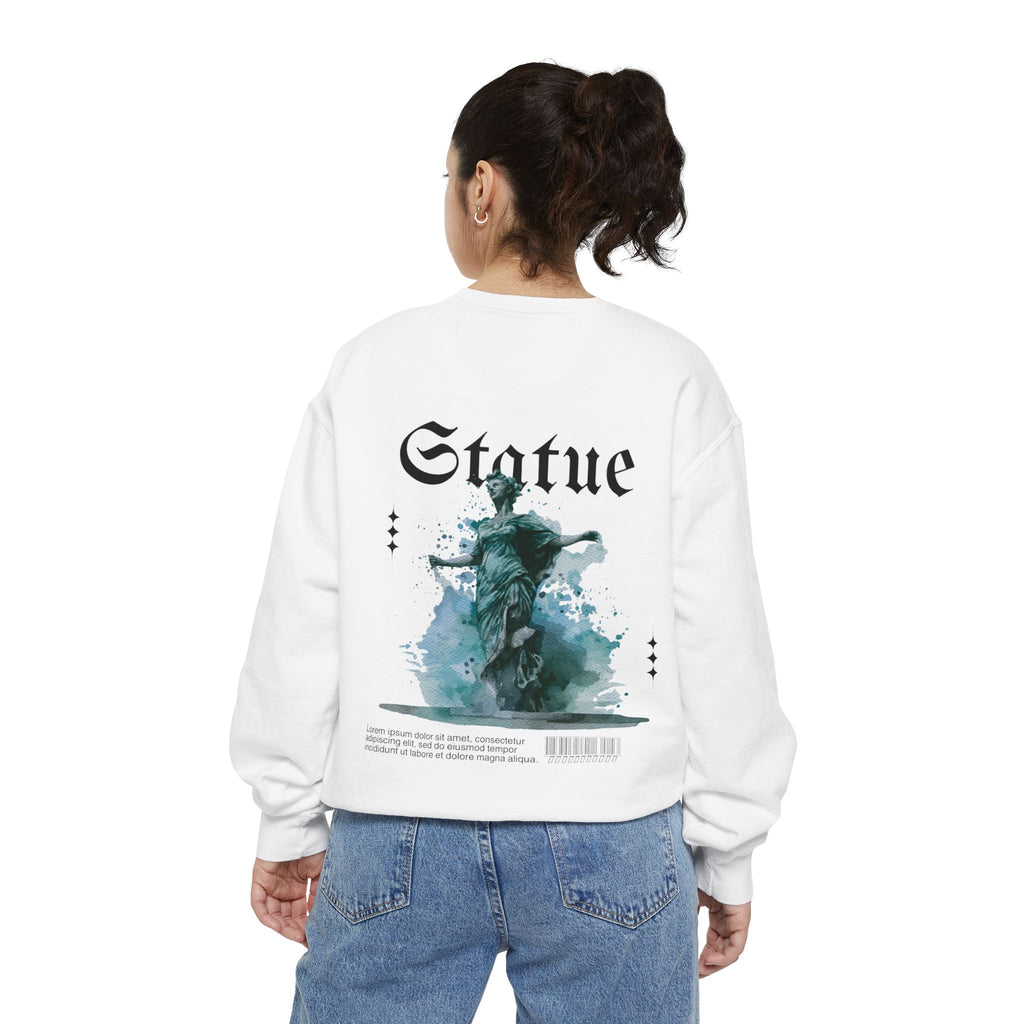 Statue Design Unisex Garment-Dyed Sweatshirt, Cozy Streetwear.
