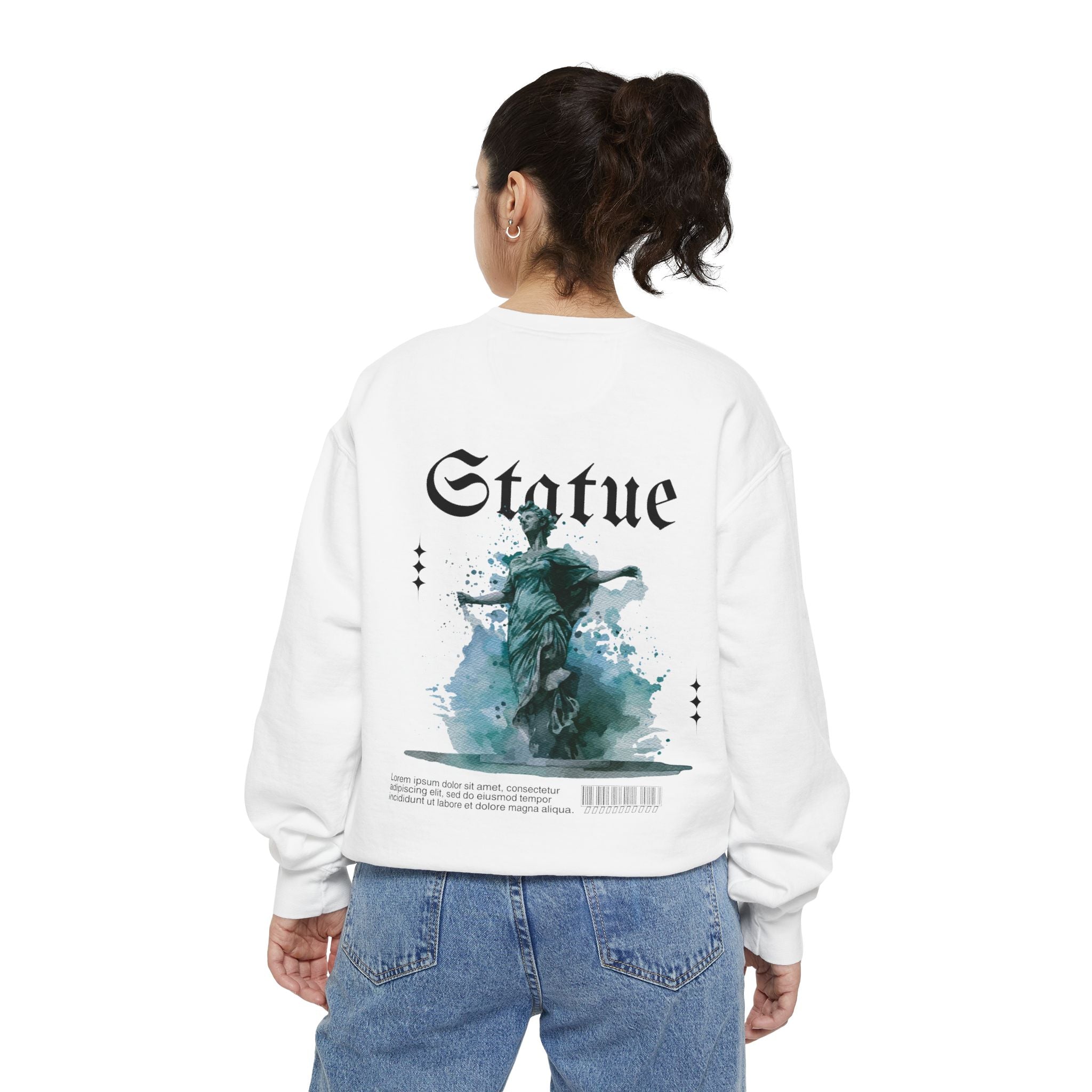 Statue Design Unisex Garment-Dyed Sweatshirt, Cozy Streetwear.
