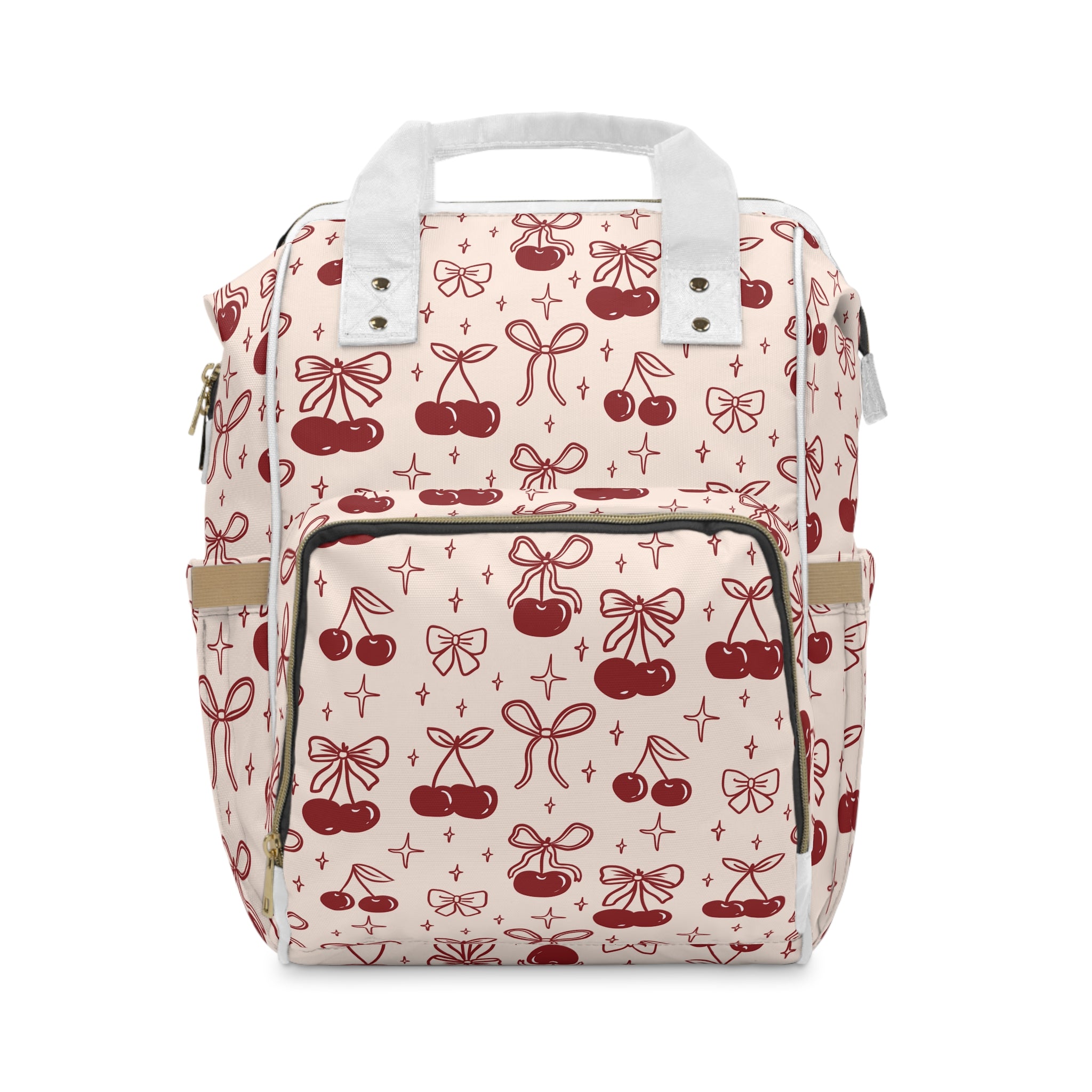 Charming Cherry Pattern Diaper Backpack, Stylish Baby Bag,