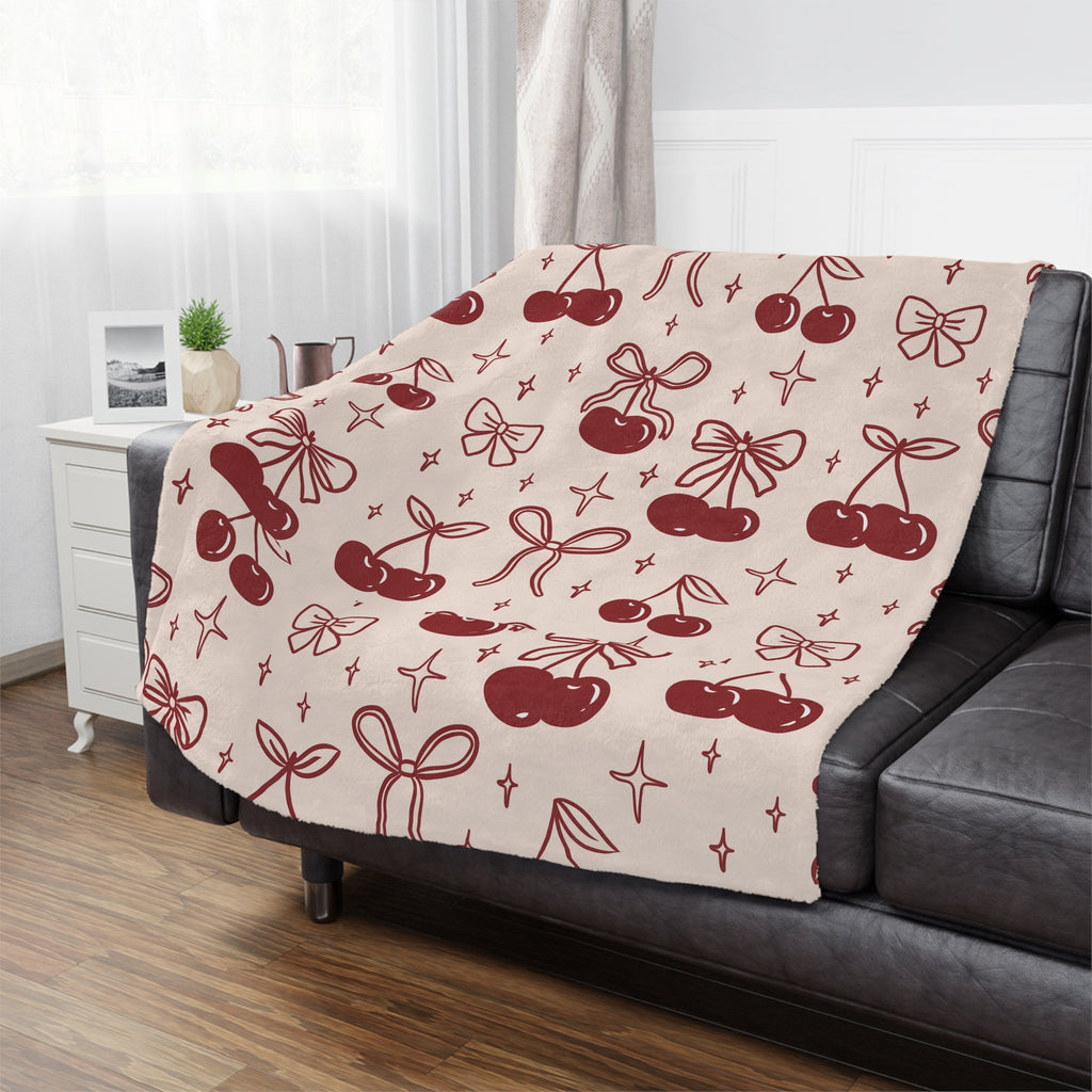 Cherry Print Minky Blanket.