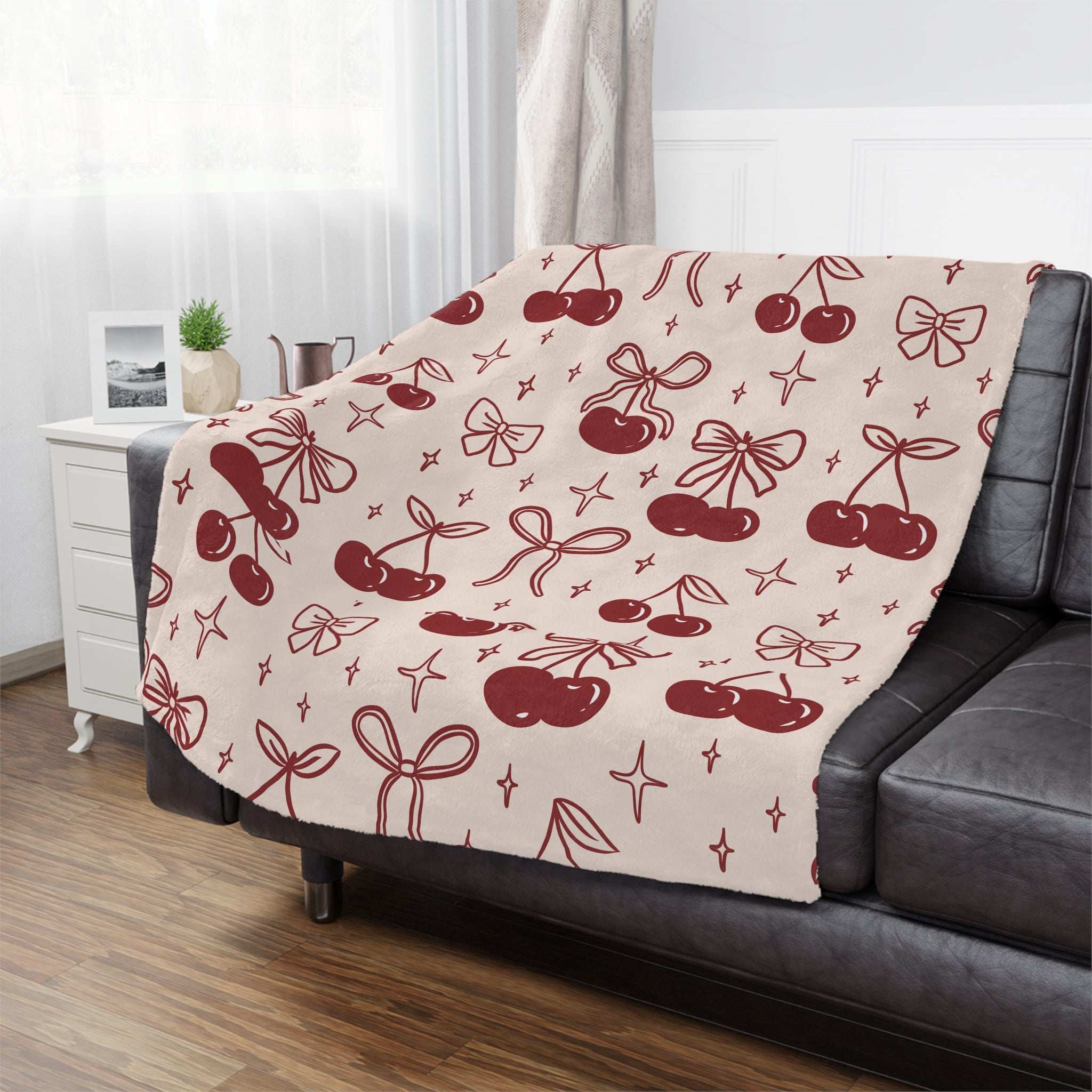 Cherry Print Minky Blanket.