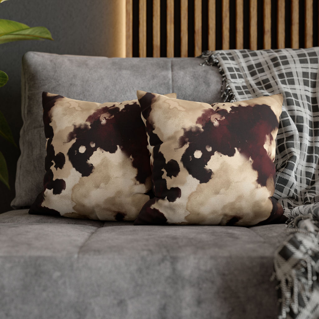 Abstract Marble Square Pillowcase – Brown & Beige Watercolor Throw Cover
