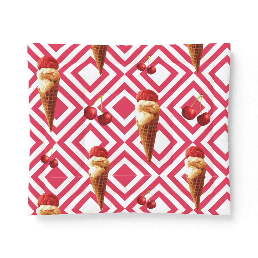 Ice Cream Cherry Duvet Cover — Pink Geometric Cotton Comforter