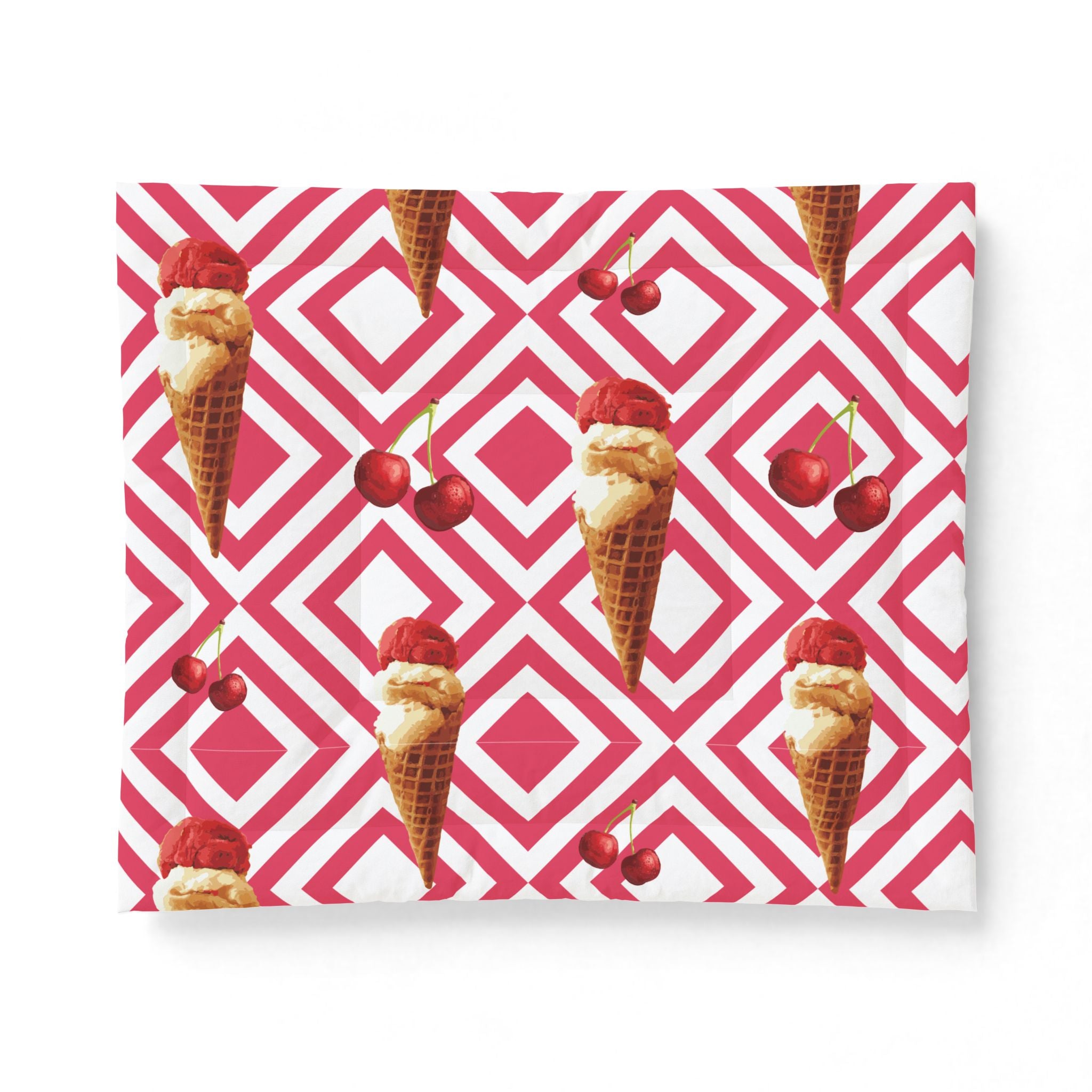 Ice Cream Cherry Duvet Cover — Pink Geometric Cotton Comforter
