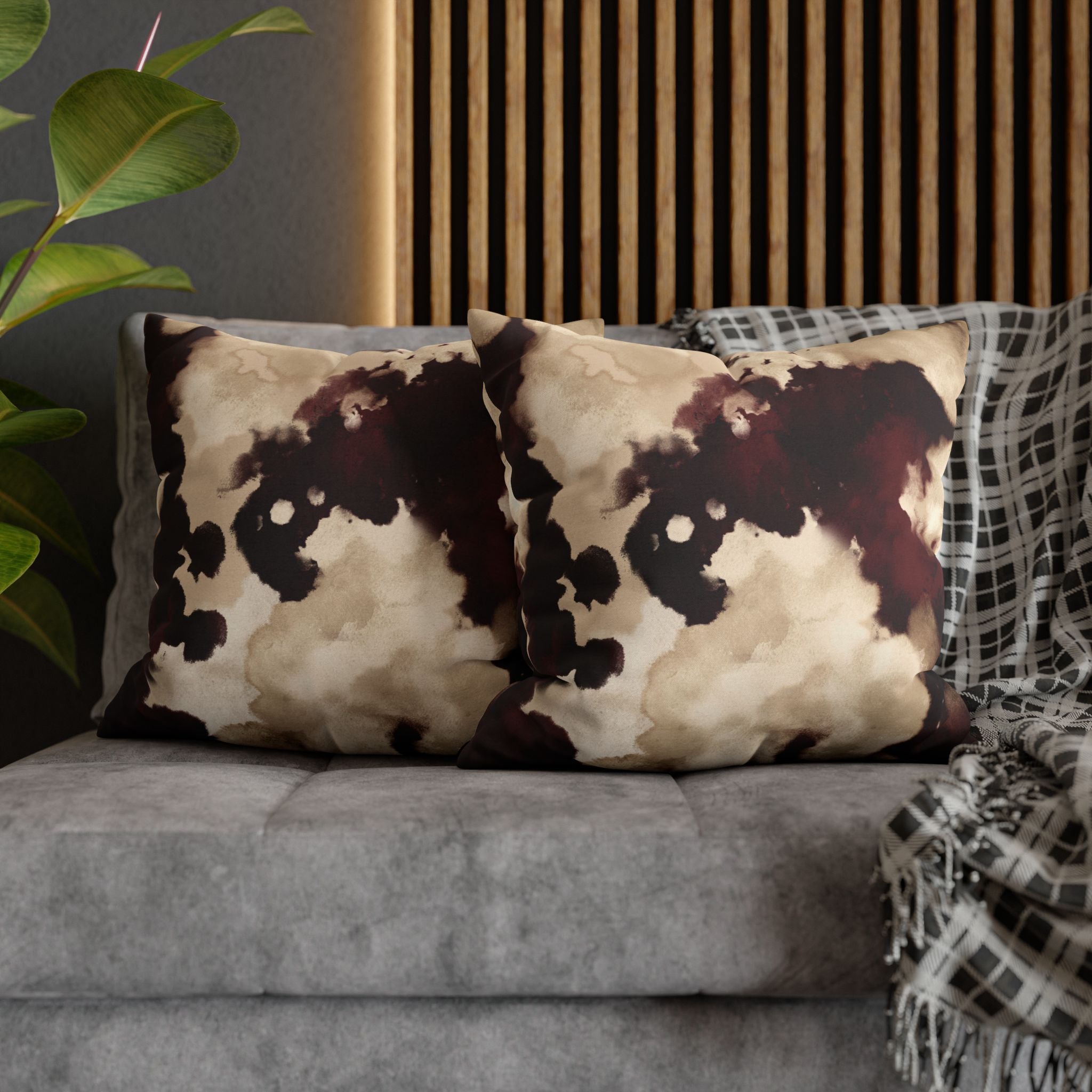 Abstract Marble Square Pillowcase – Brown & Beige Watercolor Throw Cover