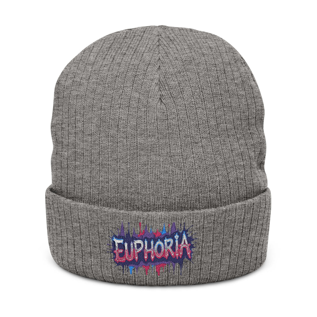 Euphoria Embroidered Ribbed Knit Beanie — Cozy Streetwear Winter Hat