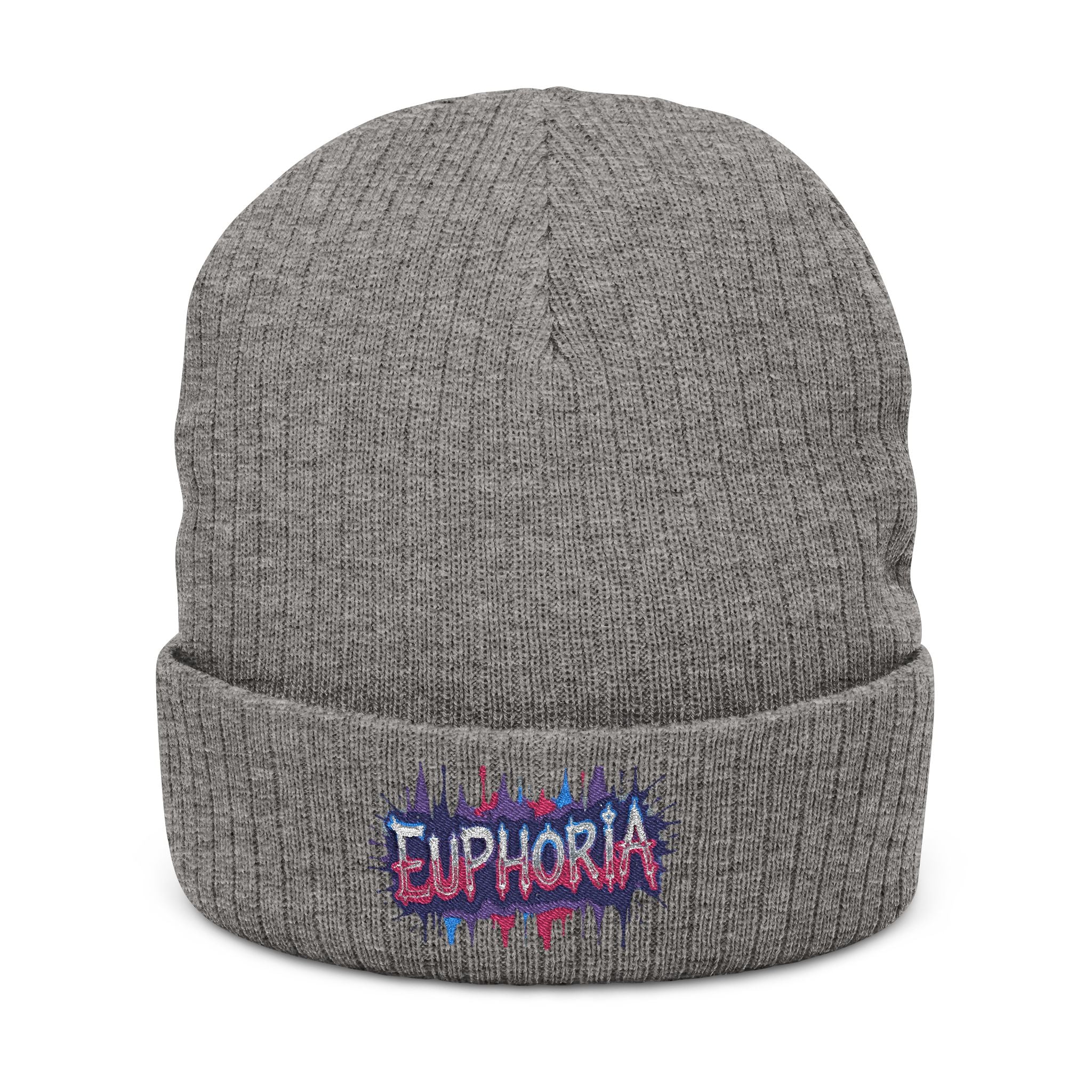 Euphoria Embroidered Ribbed Knit Beanie — Cozy Streetwear Winter Hat