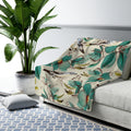 Teal Floral & Bird Sherpa Throw Blanket.