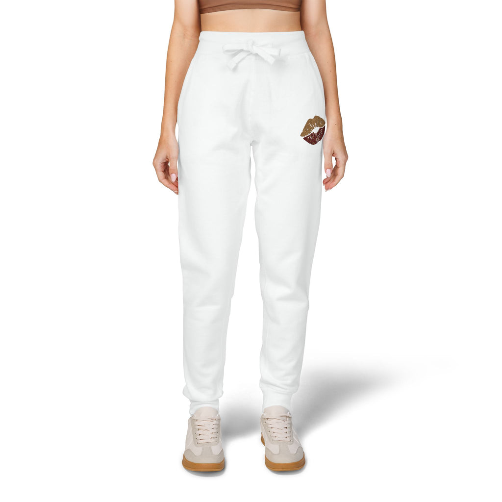 Embroidered Leopard Kiss Sweatpants — Women's Cozy Fleece Joggers
