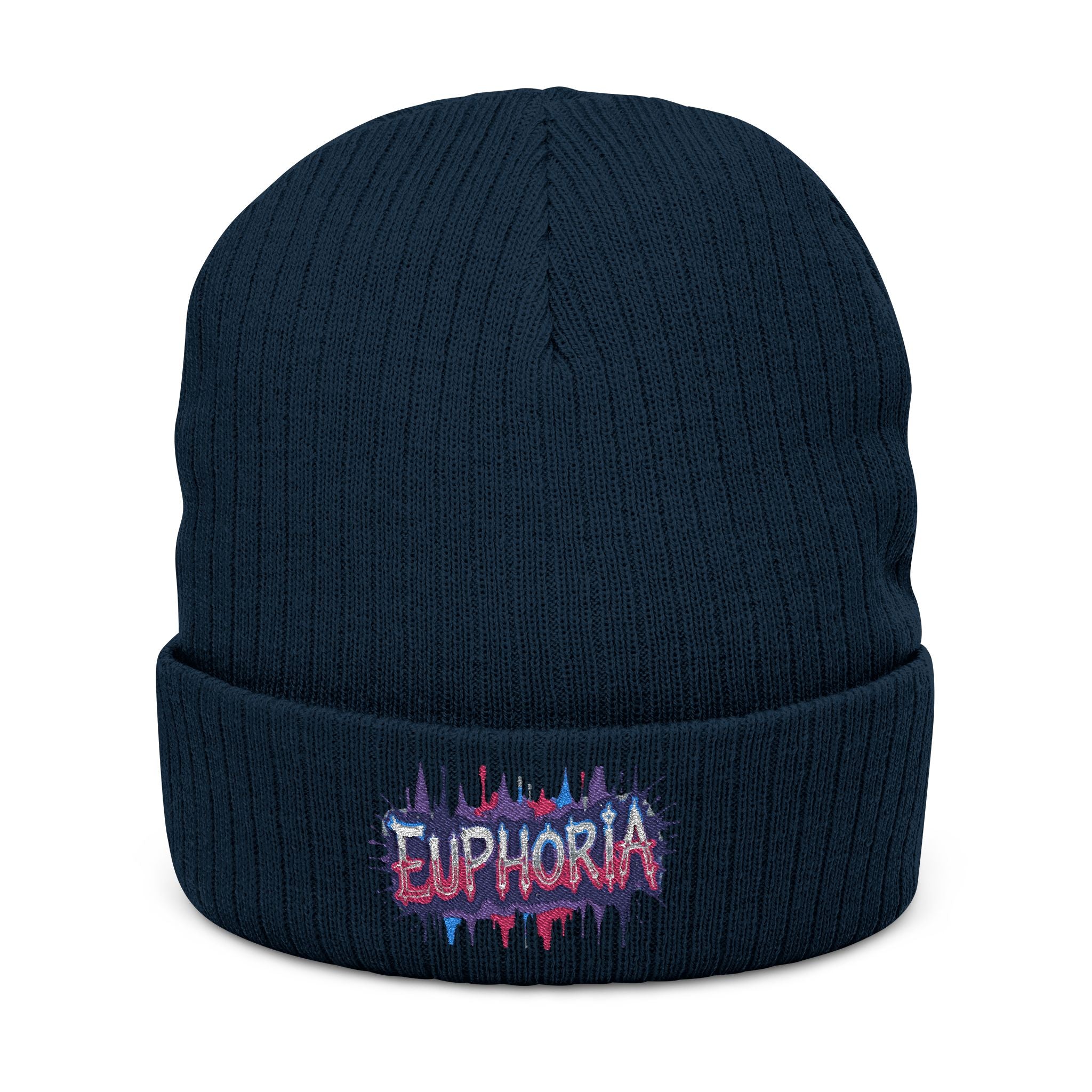 Euphoria Embroidered Ribbed Knit Beanie — Cozy Streetwear Winter Hat