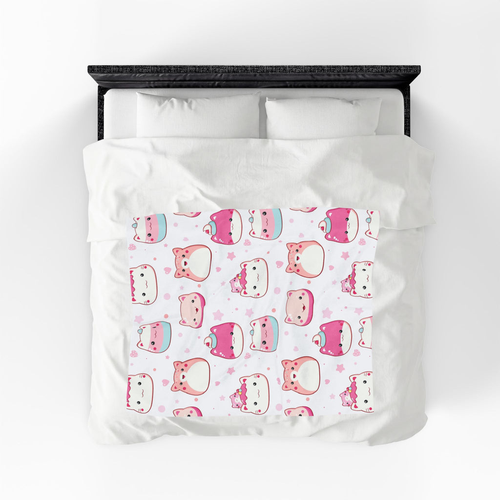 Kawaii Pink Cat Plush Blanket — Soft Velveteen
