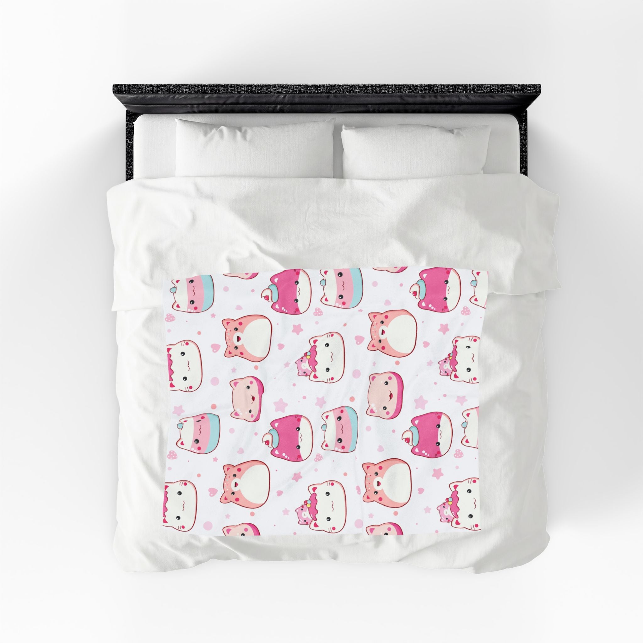 Kawaii Pink Cat Plush Blanket — Soft Velveteen