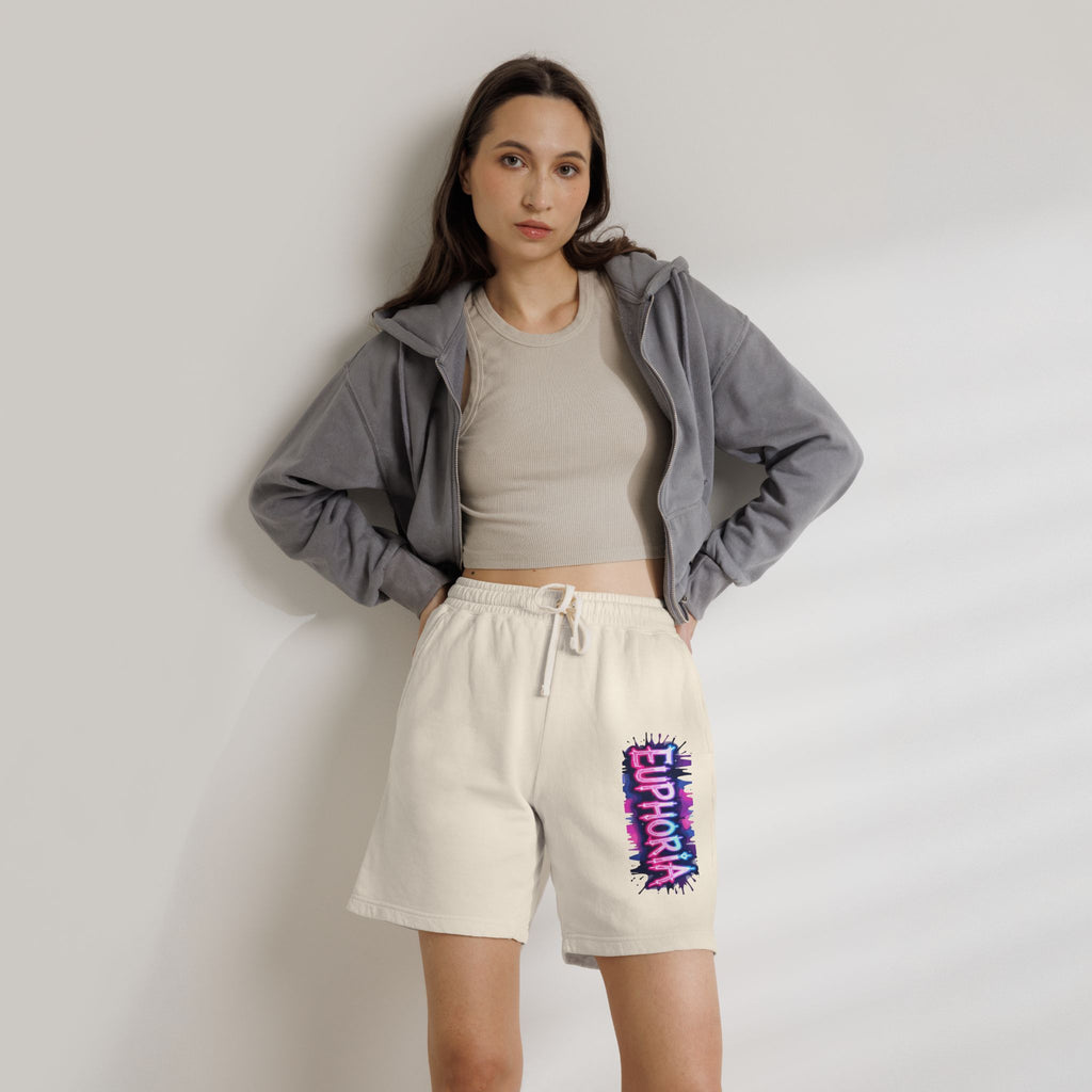 Euphoria Graphic Sweat Shorts — Lightweight Garment-Dyed Fleece