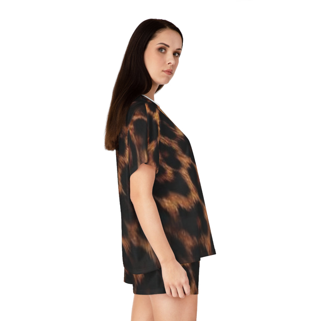 Women's Leopard Print Short Pajama Set.