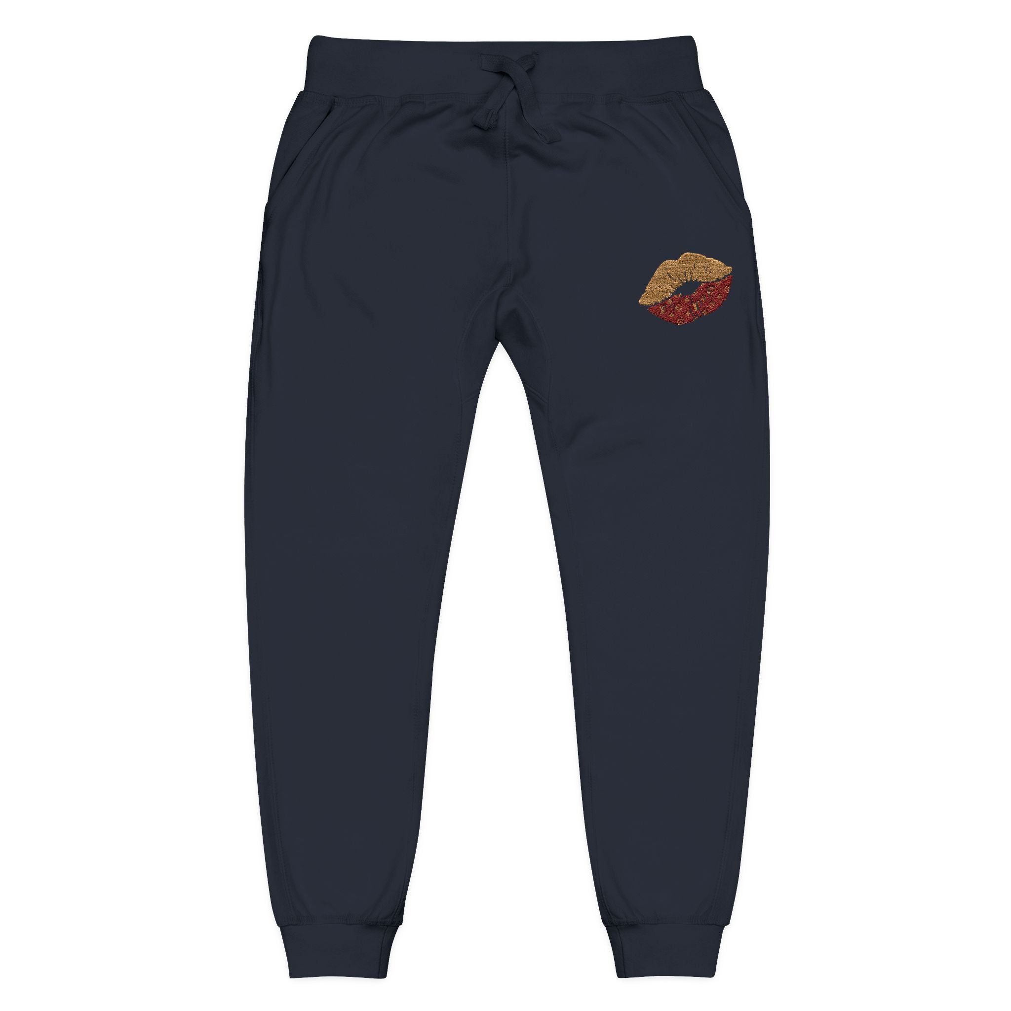 Embroidered Leopard Kiss Sweatpants — Women's Cozy Fleece Joggers