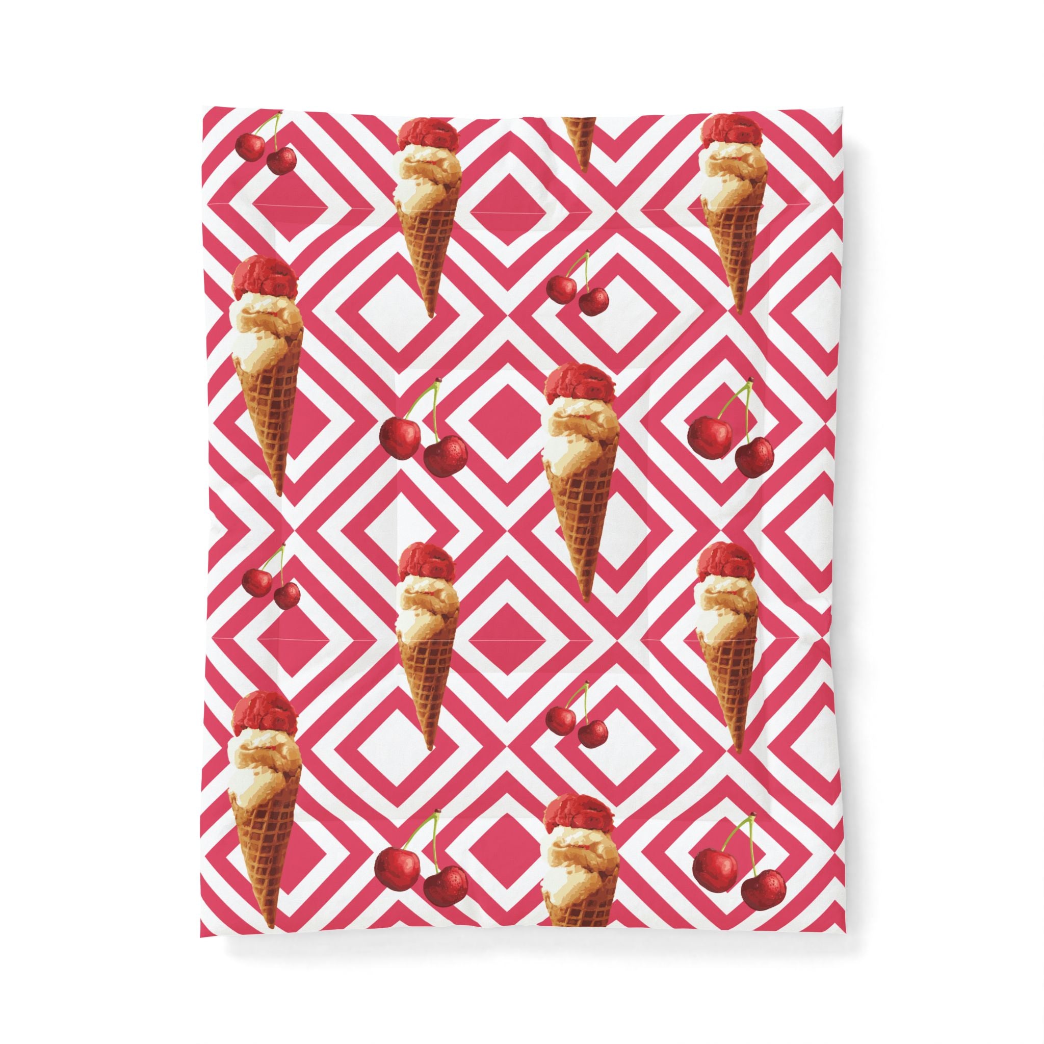 Ice Cream Cherry Duvet Cover — Pink Geometric Cotton Comforter