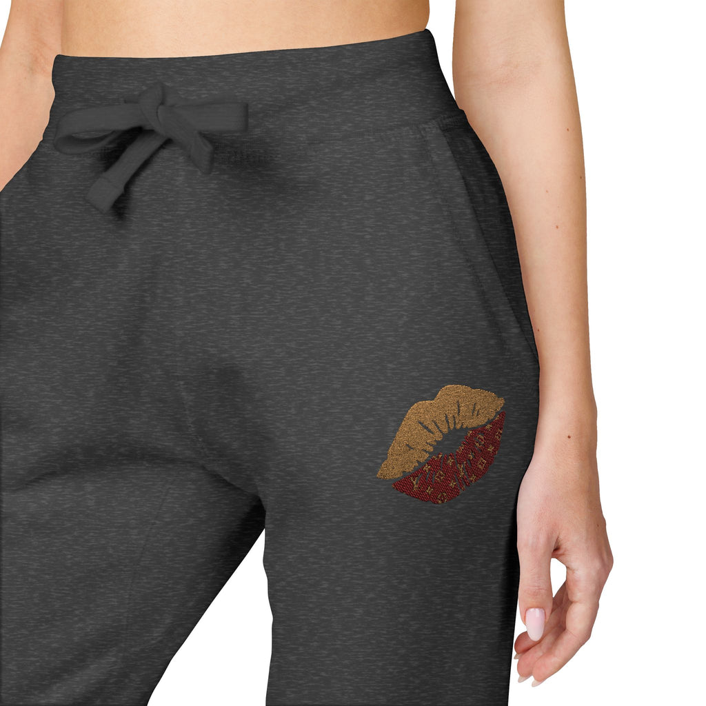 Embroidered Leopard Kiss Sweatpants — Women's Cozy Fleece Joggers