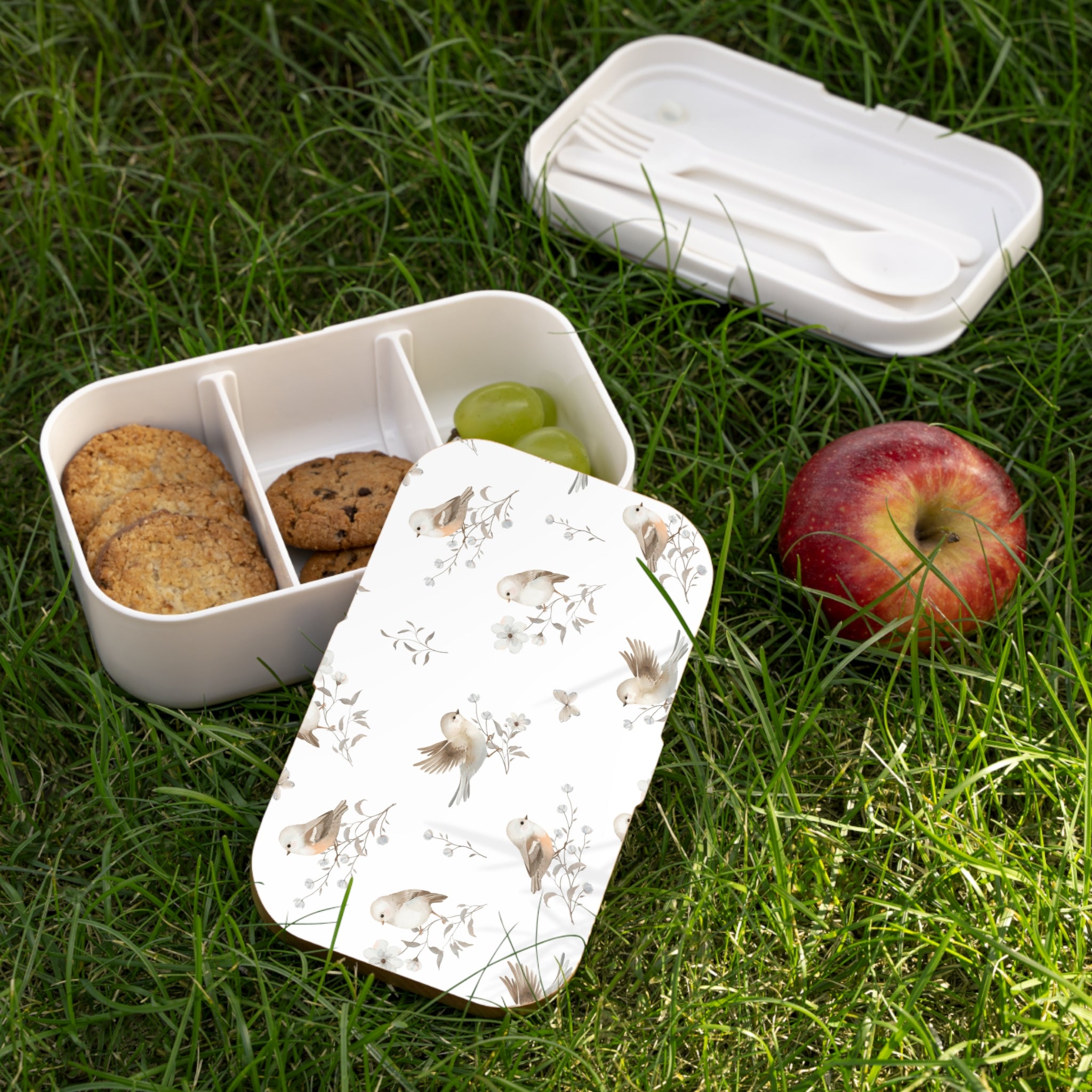 Bento Lunch Box — Soft Watercolor Birds Floral Pattern