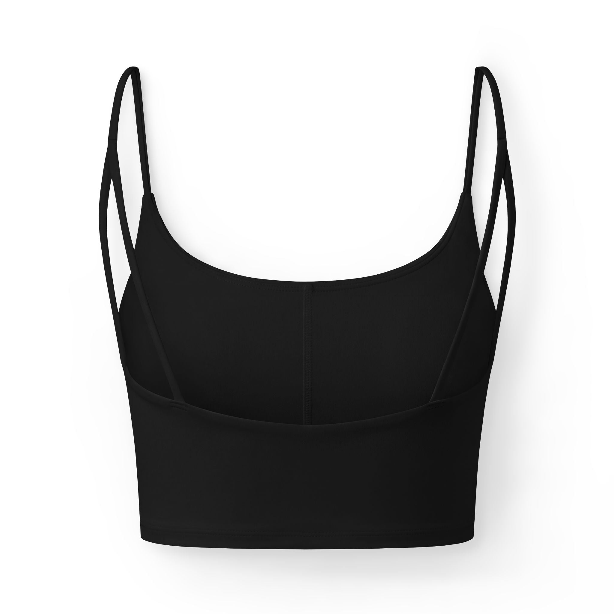 Luxe Kiss Crop Bra — Black Strappy Bralette with Designer Monogram Lip Accent