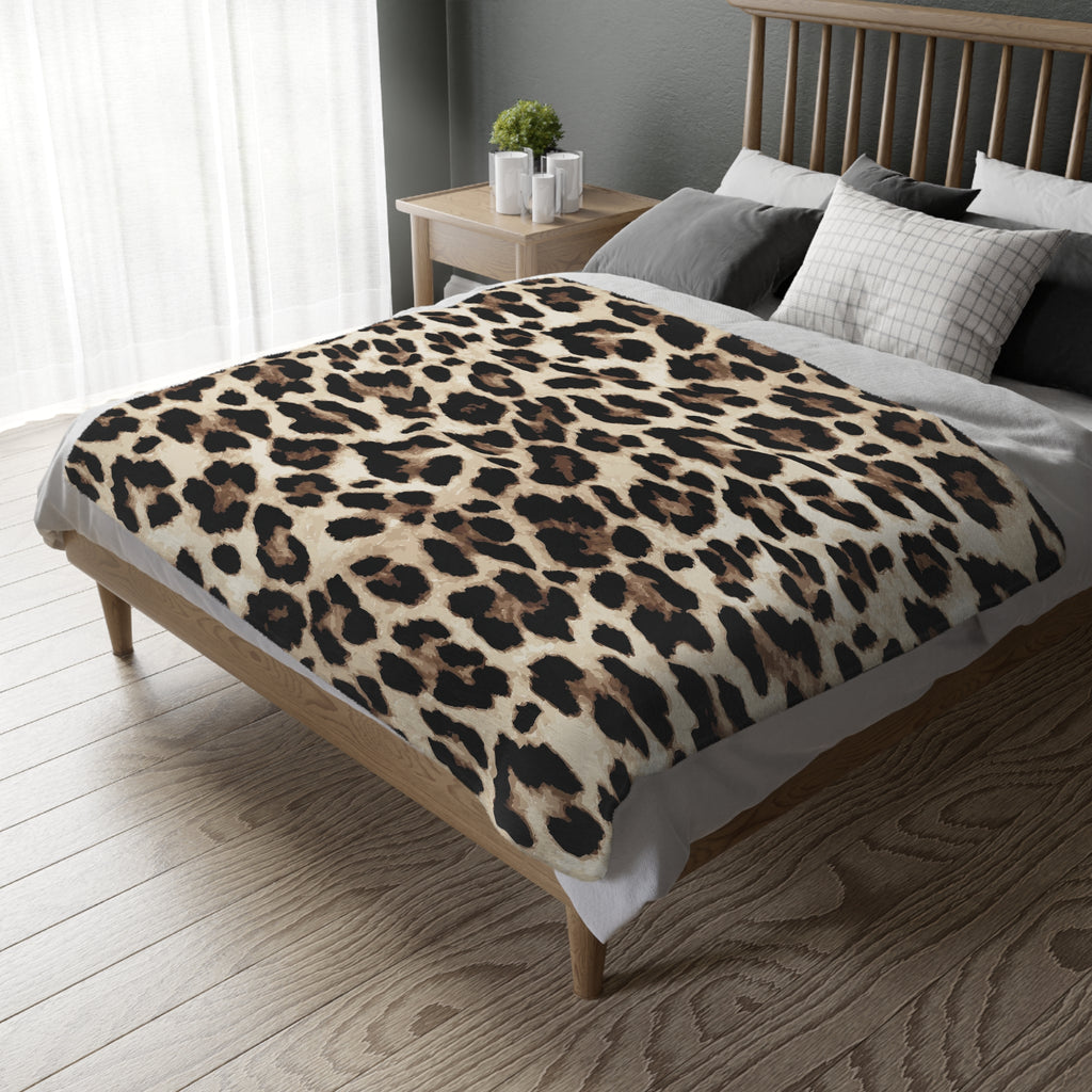 Leopard Print Velveteen Blanket — Plush Two-Sided Microfiber Throw