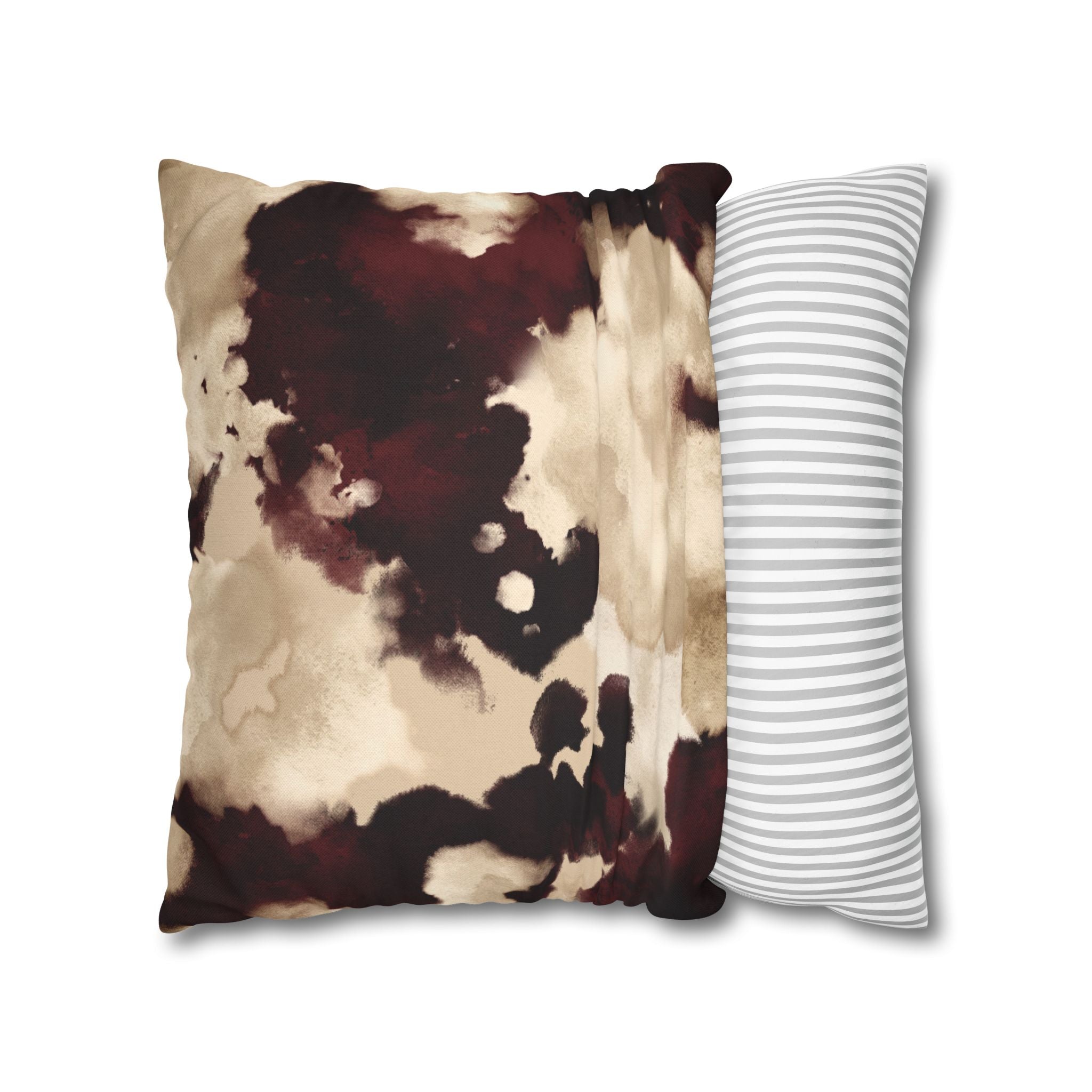 Abstract Marble Square Pillowcase – Brown & Beige Watercolor Throw Cover