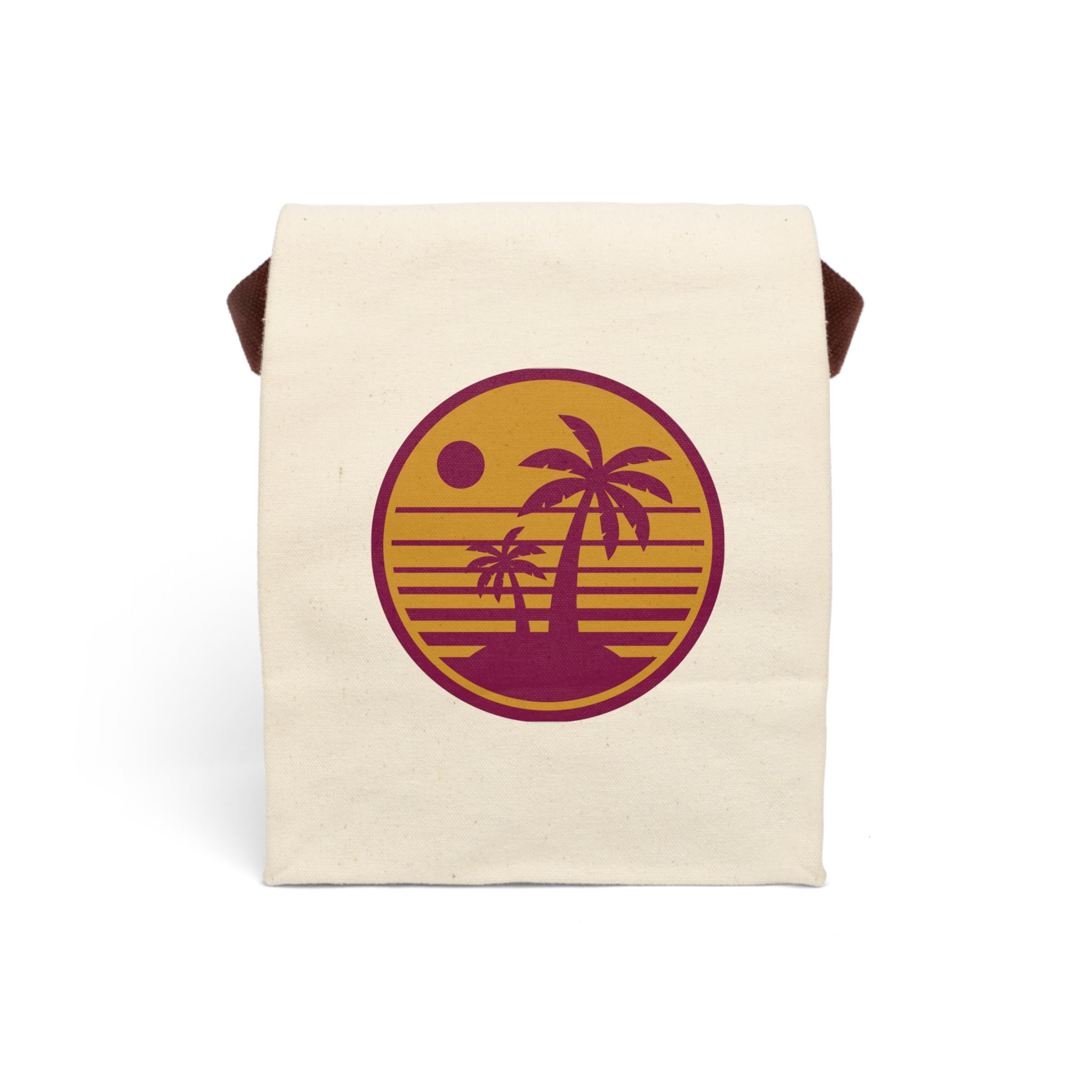 Canvas Lunch Bag – Retro Palm Sunset Design with Strap