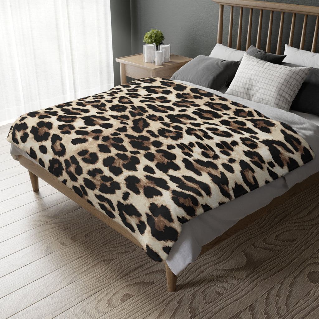 Leopard Print Velveteen Blanket — Plush Two-Sided Microfiber Throw