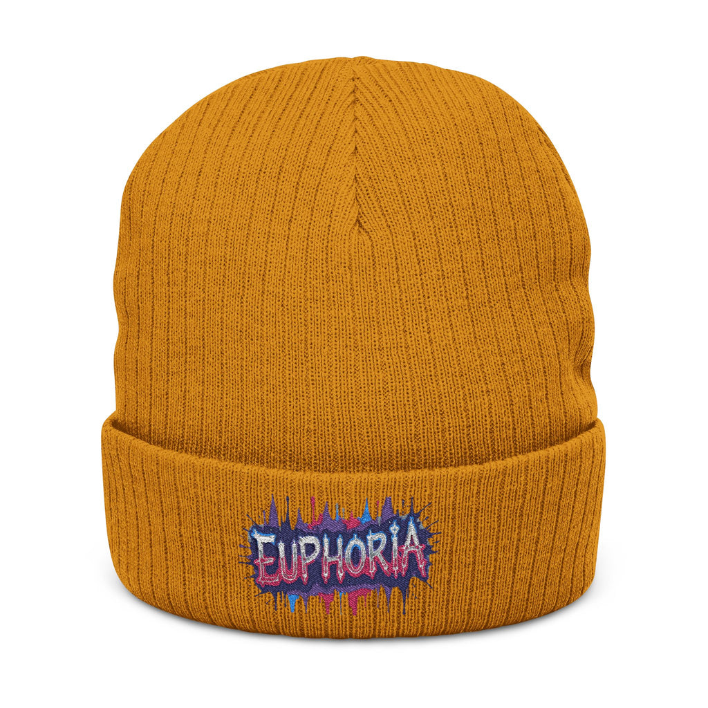 Euphoria Embroidered Ribbed Knit Beanie — Cozy Streetwear Winter Hat